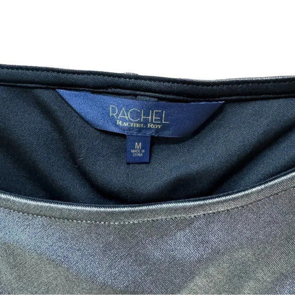 RACHEL Rachel Roy Iggy Draped Metallic Dress Mini Silver Combo Sleeveless Size M - Picture 8 of 10